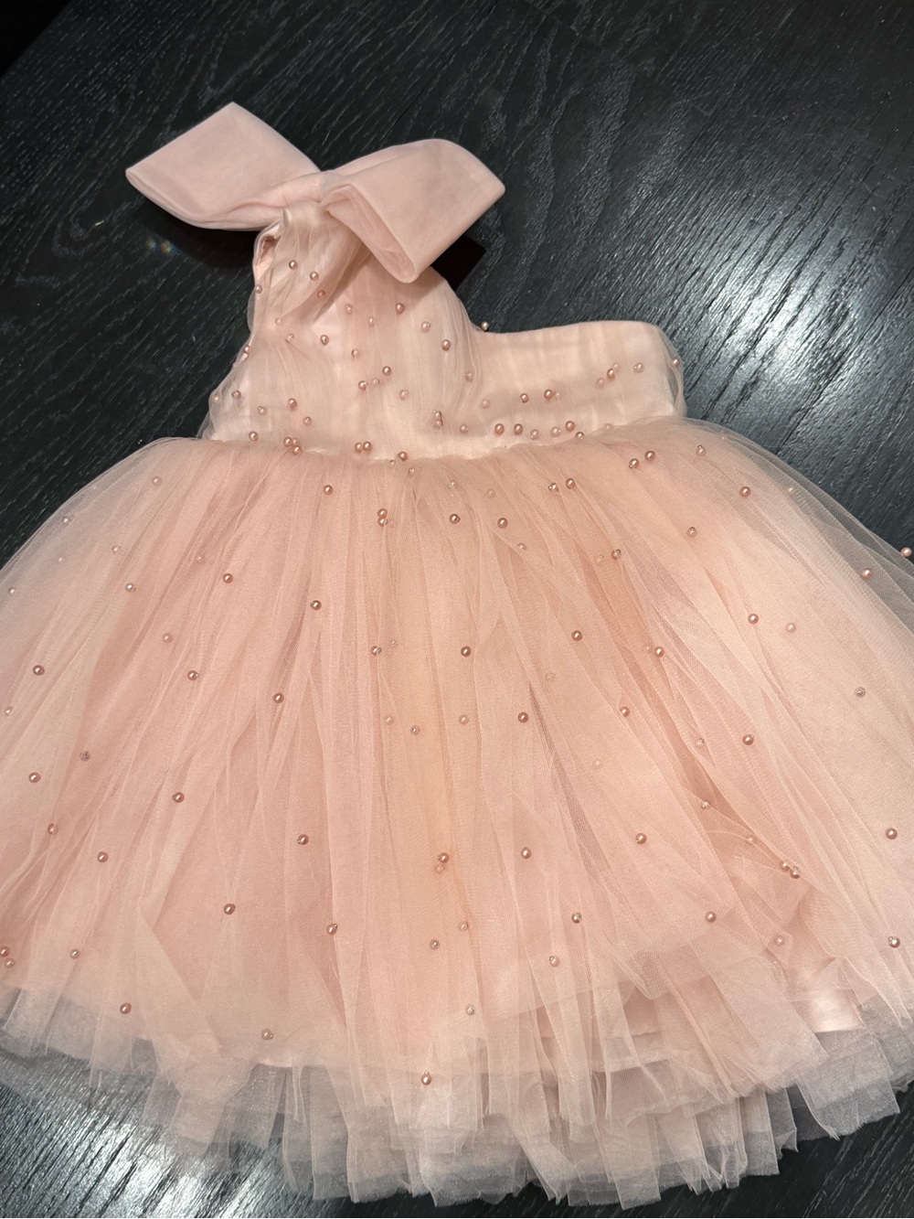 Miamia Peach Pink Tulle One-Shoulder Party Dress with Bow
